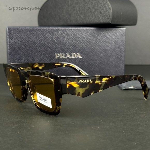Prada PRA06S 16O10C Tortoise Black Malt Yellow Square Unisex Sunglasses PR A06S - Picture 4 of 11